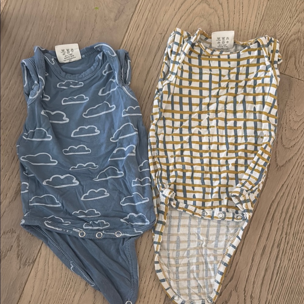 Spearmint Blue and Yellow Baby Sleeveless Bodysuits